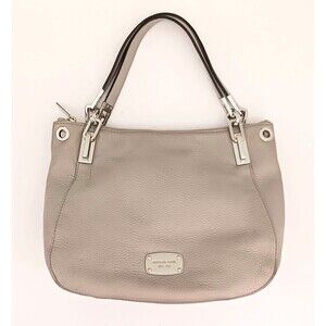 Michael Kors Brooke Gray Pebbled Leather Hobo Chunky Silver Link /Leather Straps